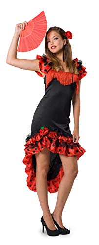 Folat B.V.- Vestido Flamenco español 2 Piezas L-XL, Color Negro/Rojo, Extra-Large (21935)