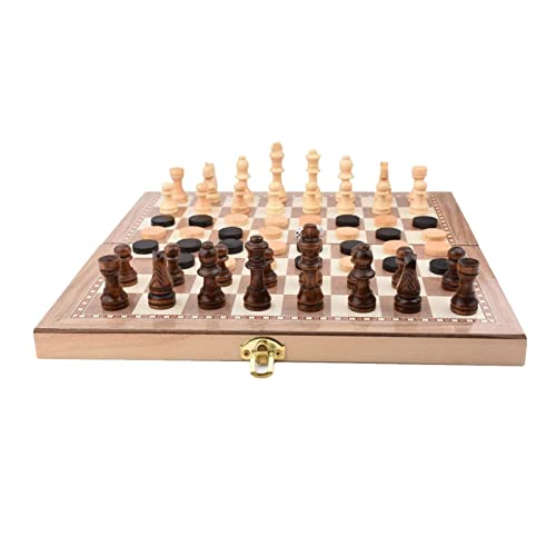 Folding Chess Set Folding Wooden Three-in-One Suit Chess Board Solid Wood Chess Checkers Suit Gomoku Suit Chess Set Easy to Carry (Color : Brown Size : One Size) (Brown One Size)