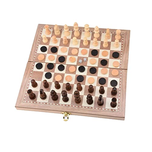 Folding Chess Set Folding Wooden Three-in-One Suit Chess Board Solid Wood Chess Checkers Suit Gomoku Suit Chess Set Easy to Carry (Color : Brown Size : One Size) (Brown One Size)