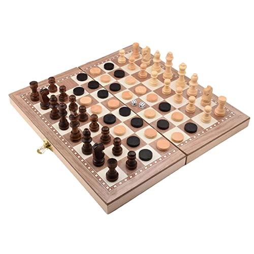 Folding Chess Set Folding Wooden Three-in-One Suit Chess Board Solid Wood Chess Checkers Suit Gomoku Suit Chess Set Easy to Carry (Color : Brown Size : One Size) (Brown One Size)