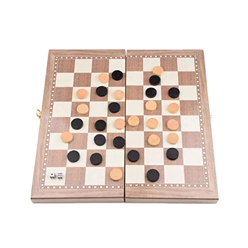 Folding Chess Set Folding Wooden Three-in-One Suit Chess Board Solid Wood Chess Checkers Suit Gomoku Suit Chess Set Easy to Carry (Color : Brown Size : One Size) (Brown One Size)