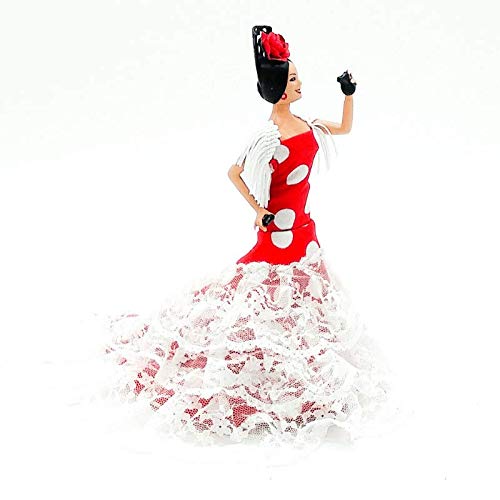 Folk Artesanía Muñeca 20 cm andaluza o Flamenca Vestido con Cola . Similar Marin Dolls. Fabricado en España (Negro Lunar Rojo)