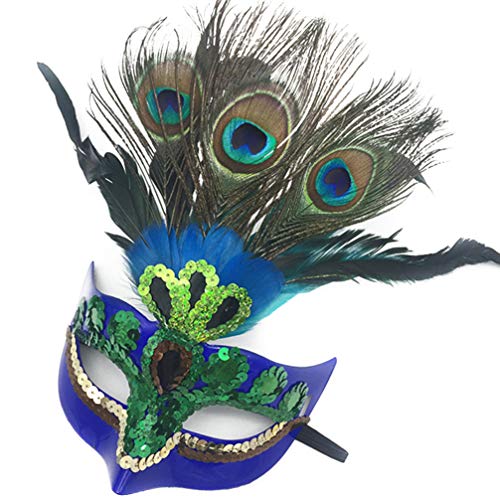 FOMIYES 2 máscaras de plumas de pavo real para mujer, con lentejuelas, cosplay veneciano, para Halloween, Carnaval, disfraz, fiesta, cosplay, Navidad