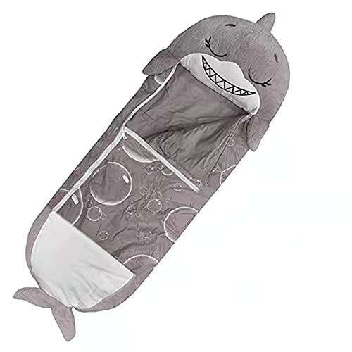 FORETTY Saco De Dormir para Niños,Saco De Dormir para Niños 2 En 1, Saco De Dormir para Bebé De Dibujos Animados Cálido Suave 4-12 Años Tiburon Gris (160 * 60)