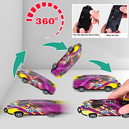 FORMIZON Stunt Toy Car, Coche de Juguete de Acrobacias, Aleación Tire Hacia Atrás del Coche Catapulta, Coche de Juguete Giratorio de 360°, Regalo de Juguete de Coche de Truco de Salto para Niño (8pcs)