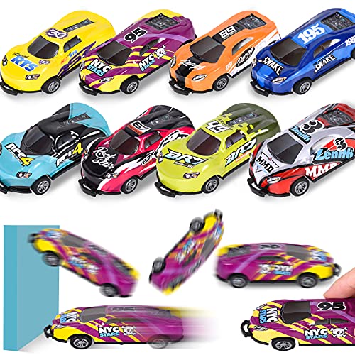 FORMIZON Stunt Toy Car, Coche de Juguete de Acrobacias, Aleación Tire Hacia Atrás del Coche Catapulta, Coche de Juguete Giratorio de 360°, Regalo de Juguete de Coche de Truco de Salto para Niño (8pcs)