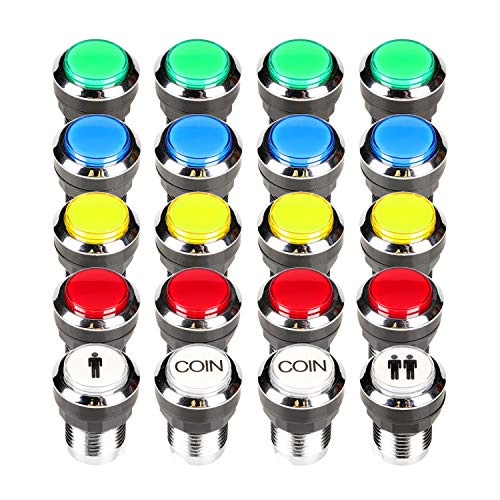 Fosiya 2 Jugador Arcade Joystick LED Chrome Botones de Arranque para PC MAME Frambuesa Pi Video Juegos Arcade Gabinete de Piezas (Color Mezclado)