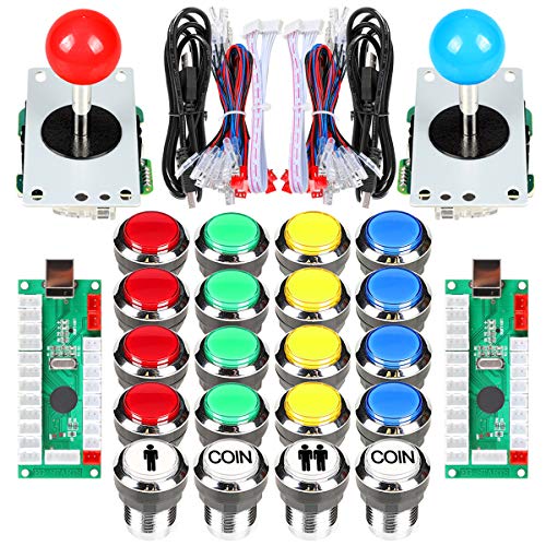 Fosiya 2 Jugador Arcade Joystick LED Chrome Botones de Arranque para PC MAME Frambuesa Pi Video Juegos Arcade Gabinete de Piezas (Color Mezclado)