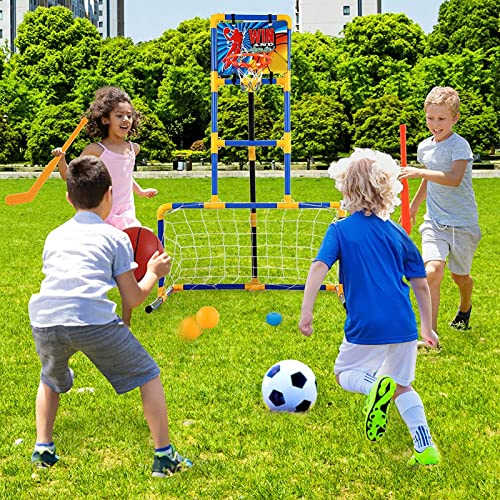 FOTABPYTI Juguete de Baloncesto, Hockey, Fútbol, ​​plástico 3 en 1 para Centro Deportivo para Interiores Y Exteriores