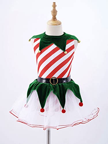 Freebily Disfraz de Elfo de Navidad para Niña Vestido Navideño sin Manga con Estampado Rayas Vestido de Danza Tutú Disfraz Fiesta Carnaval Duende Infantil Rojo 16 años