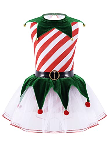 Freebily Disfraz de Elfo de Navidad para Niña Vestido Navideño sin Manga con Estampado Rayas Vestido de Danza Tutú Disfraz Fiesta Carnaval Duende Infantil Rojo 16 años