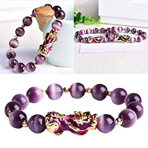 freneci Pulsera PIXIU Púrpura para Mujeres Y Hombres, Trae Suerte, Valiente Riqueza, Feng Shui, Buena Suerte - Púrpura