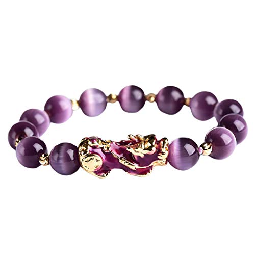 freneci Pulsera PIXIU Púrpura para Mujeres Y Hombres, Trae Suerte, Valiente Riqueza, Feng Shui, Buena Suerte - Púrpura