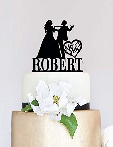 Frog Studio Home Funny Wedding Cake Topper,Mr and Mrs Cake Topper with Last Name, Custom Cake Topper,Brida y Groom Silhouette Unique Cake Topper C074