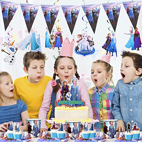 Frozen Party Supplies Miotlsy 69 Piezas Frozen Decoración Happy Birthday Party Vajilla Decoraciones de Vajilla con Pancartas, Platos, Servilletas, Manteles para Niños 10 Invitados