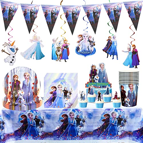 Frozen Party Supplies Miotlsy 69 Piezas Frozen Decoración Happy Birthday Party Vajilla Decoraciones de Vajilla con Pancartas, Platos, Servilletas, Manteles para Niños 10 Invitados