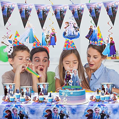 Frozen Party Supplies Miotlsy 69 Piezas Frozen Decoración Happy Birthday Party Vajilla Decoraciones de Vajilla con Pancartas, Platos, Servilletas, Manteles para Niños 10 Invitados