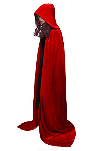 Funhoo Full Length Deluxe Velvet Cloak Cape Capa con Capucha Long Vimpire Cape para Navidad Halloween Disfraces de Cosplay Atrezzo Adulto 165cm (Rojo)