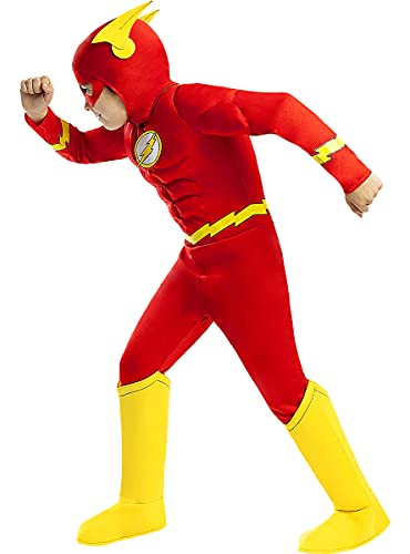 Funidelia | Disfraz de Flash Deluxe Oficial para niño Talla 3-4 años ▶ Superhéroes, DC Comics, Justice League - Color: Rojo - Licencia: 100% Oficial - Divertidos Disfraces y complementos