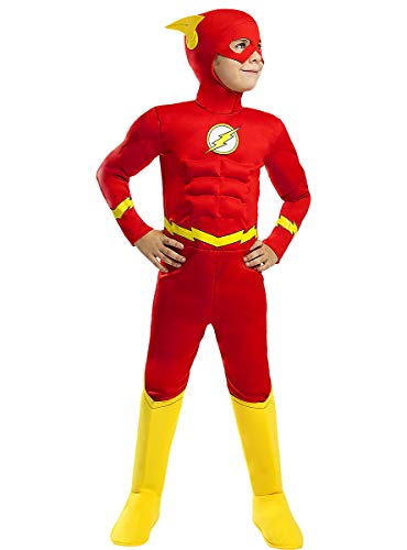 Funidelia | Disfraz de Flash Deluxe Oficial para niño Talla 5-6 años ▶ Superhéroes, DC Comics, Justice League - Color: Rojo - Licencia: 100% Oficial - Divertidos Disfraces y complementos