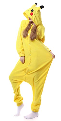 FunnyCos Pijama unisex de animal para adultos, disfraz de cosplay con capucha, Pikachu, L