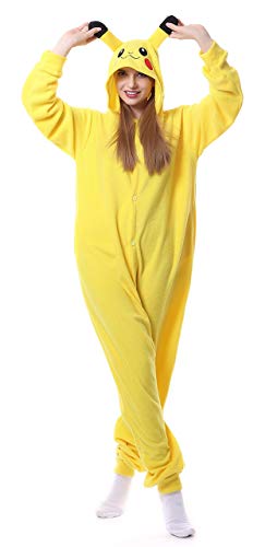 FunnyCos Pijama unisex de animal para adultos, disfraz de cosplay con capucha, Pikachu, L