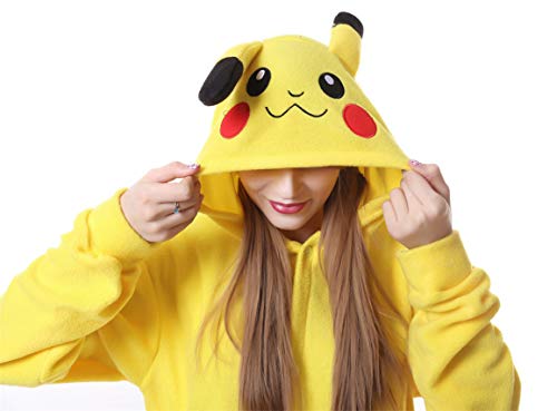 FunnyCos Pijama unisex de animal para adultos, disfraz de cosplay con capucha, Pikachu, L