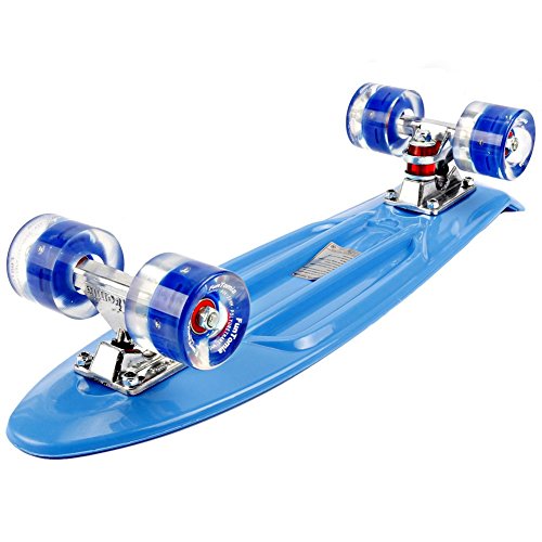 FunTomia Mini Board monopatín Skateboard 57cm - con o sin LED Ruedas - Wheel 59mmx45mm (82A) - Rodamiento ABEC-11 (Azul/Azul - con LED + T-Tool)