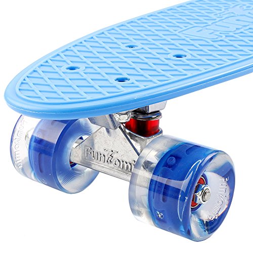 FunTomia Mini Board monopatín Skateboard 57cm - con o sin LED Ruedas - Wheel 59mmx45mm (82A) - Rodamiento ABEC-11 (Azul/Azul - con LED + T-Tool)