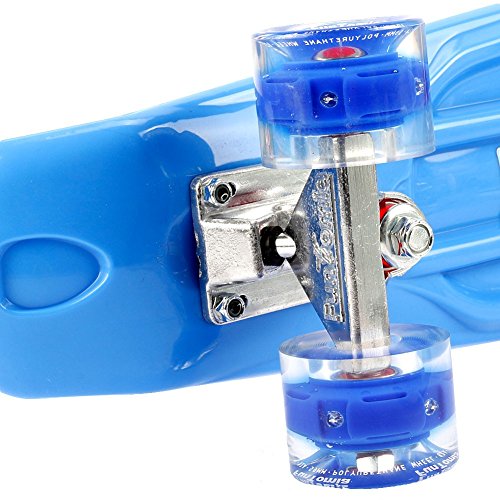 FunTomia Mini Board monopatín Skateboard 57cm - con o sin LED Ruedas - Wheel 59mmx45mm (82A) - Rodamiento ABEC-11 (Azul/Azul - con LED + T-Tool)