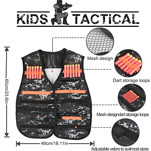 FUQUN Kit de Chaleco Táctico para Niños para Pistolas Nerf Serie N-Strike, Balas de Dardos de Recarga, Bolsa de Dardos, Clips de Recarga, Máscara Táctica, Muñequera y Gafas Protectoras para Niños