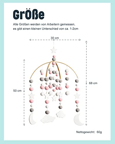 FUTURE FOUNDER Cuna de bebé móvil con sonajero de fieltro con bola de fieltro, campanilla de viento para colgar en la cama de los recién nacidos con bolas de fieltro de madera