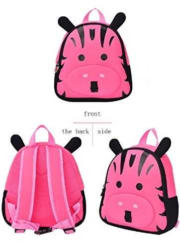 FUYUFU Mochila para Niños con Cuerda De Tracción Bolsa De Guardería Anti-Perdida Linda Mochila De Neopreno De 3 a 6 Años (Rosa, Forma de Cebra 3D)