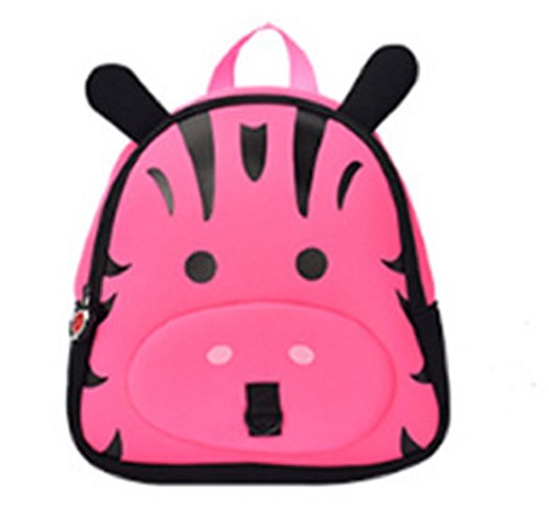 FUYUFU Mochila para Niños con Cuerda De Tracción Bolsa De Guardería Anti-Perdida Linda Mochila De Neopreno De 3 a 6 Años (Rosa, Forma de Cebra 3D)