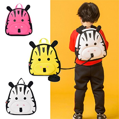 FUYUFU Mochila para Niños con Cuerda De Tracción Bolsa De Guardería Anti-Perdida Linda Mochila De Neopreno De 3 a 6 Años (Rosa, Forma de Cebra 3D)