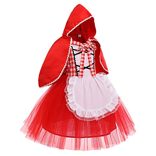 FYMNSI Disfraz Deluxe de Caperucita Roja Bebé Niña Vestido y Capucha Capa Carnaval Cosplay Princesa Cumpleaños Fiesta Temática Navidad Halloween Fotografía Costume Dos Piezas Traje de Vestir 3-4 Años