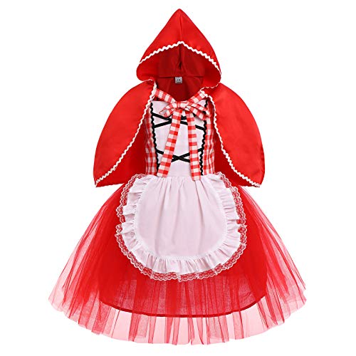 FYMNSI Disfraz Deluxe de Caperucita Roja Bebé Niña Vestido y Capucha Capa Carnaval Cosplay Princesa Cumpleaños Fiesta Temática Navidad Halloween Fotografía Costume Dos Piezas Traje de Vestir 3-4 Años