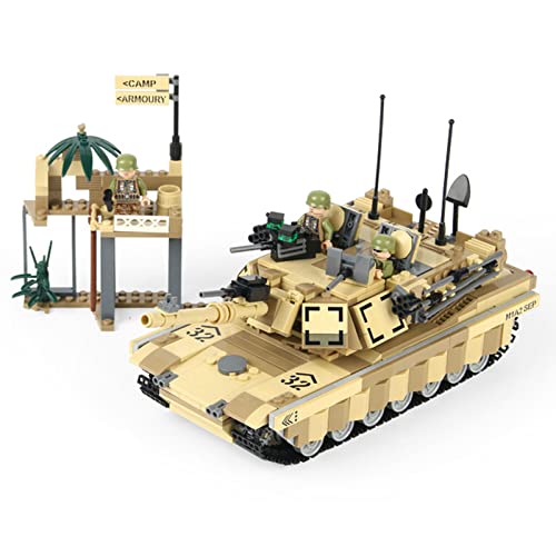 G-X Modelo de Bloque de construcción de Tanque de tracción en Las Cuatro Ruedas con orugas, Juego de Rompecabezas 3D de Mini Bloques de construcción en Miniatura 914, Tres muñecas Gratis