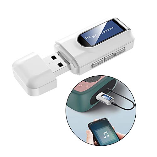 Gazechimp Adaptador USB 5.0 Bluetooth Transmisor de Pantalla LCD Receptor AUX Dongle para PC Laptop Coche, Fuente de Alimentación USB, Plug and Play