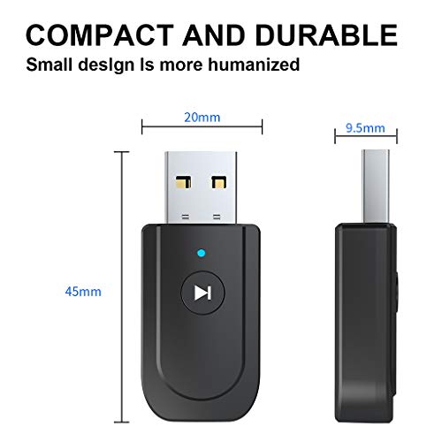 Gazechimp Receptor Bluetooth USB 5,0-Adaptador Bluetooth USB para Coche/Ordenador-Receptor de Audio estéreo Bluetooth USB de música para el hogar-Dongle