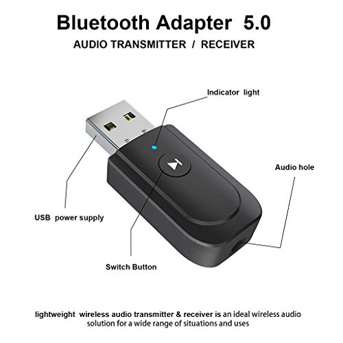 Gazechimp Receptor Bluetooth USB 5,0-Adaptador Bluetooth USB para Coche/Ordenador-Receptor de Audio estéreo Bluetooth USB de música para el hogar-Dongle