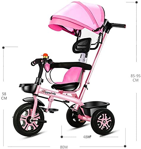 GCXLFJ Triciclo Bebe Bebé niños triciclos,Triciclo de niños 4 en 1 Cochecito Desmontable con Dosel del Asiento Giratorio 3 Ruedas Pedal Plegable Pedal Visual Strylight Pushing Manija (Color : Blue)