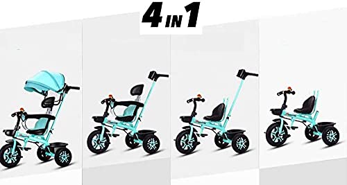 GCXLFJ Triciclo Bebe Bebé niños triciclos,Triciclo de niños 4 en 1 Cochecito Desmontable con Dosel del Asiento Giratorio 3 Ruedas Pedal Plegable Pedal Visual Strylight Pushing Manija (Color : Blue)