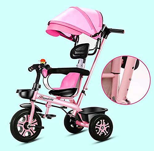 GCXLFJ Triciclo Bebe Bebé niños triciclos,Triciclo de niños 4 en 1 Cochecito Desmontable con Dosel del Asiento Giratorio 3 Ruedas Pedal Plegable Pedal Visual Strylight Pushing Manija (Color : Blue)