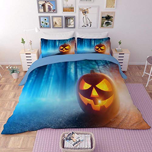 Geekcook Juego de Funda nórdica de algodón,Ropa de Cama Personalizada Traje de Tres Piezas de Halloween de Miedo de Cuatro Piezas-Halloween 5_Reina de EE. UU. (228 × 228)