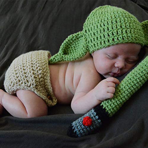 GeKLok Conjunto de Ropa de fotografía de bebé, Conjunto de Disfraz de bebé, Disfraz Baby yo-da Bebe, Prop de Dibujos Animados de fotografía para recién Nacidos Lindos Tejidos de Ganchillo