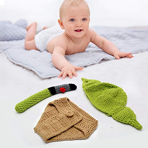 GeKLok Conjunto de Ropa de fotografía de bebé, Conjunto de Disfraz de bebé, Disfraz Baby yo-da Bebe, Prop de Dibujos Animados de fotografía para recién Nacidos Lindos Tejidos de Ganchillo