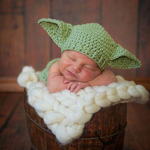 GeKLok Conjunto de Ropa de fotografía de bebé, Conjunto de Disfraz de bebé, Disfraz Baby yo-da Bebe, Prop de Dibujos Animados de fotografía para recién Nacidos Lindos Tejidos de Ganchillo