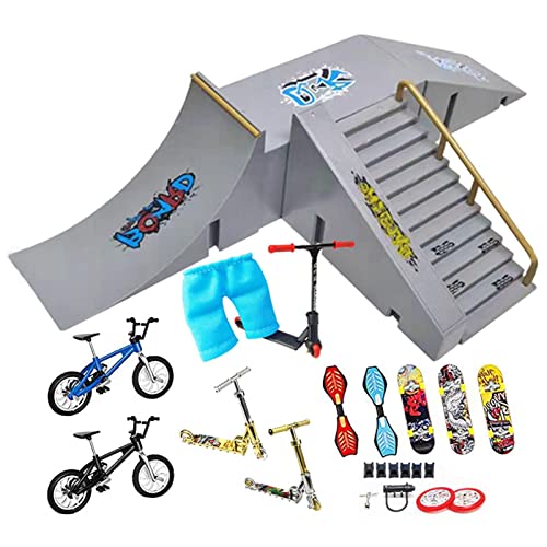 Gereton Kit De Skate Park, Rampa para Patineta para Dedos, Juego De Mini Juguetes para Dedos con Patinetas/Scooters/Bicicleta, Juguete para Patineta para Deportes con Los Dedos, Regalos para Niños