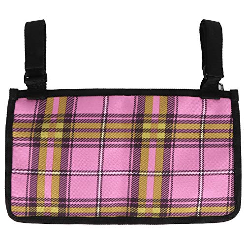 Gerioie Bolsa Lateral, Bolsa Lateral para Scooter Bolsa Colgante, Organizador con Ruedas Almacenamiento para bocadillos Misceláneas Cartera(Rose Red Check)